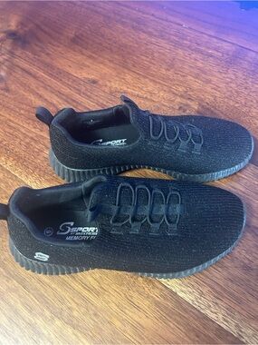 Ladies Black Slip-On Athletic Sneakers with Memory Foam